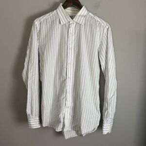 BATTISTONI ROMA Mens White Striped Long Sleeve Shirt Size 16 Bonwit Teller